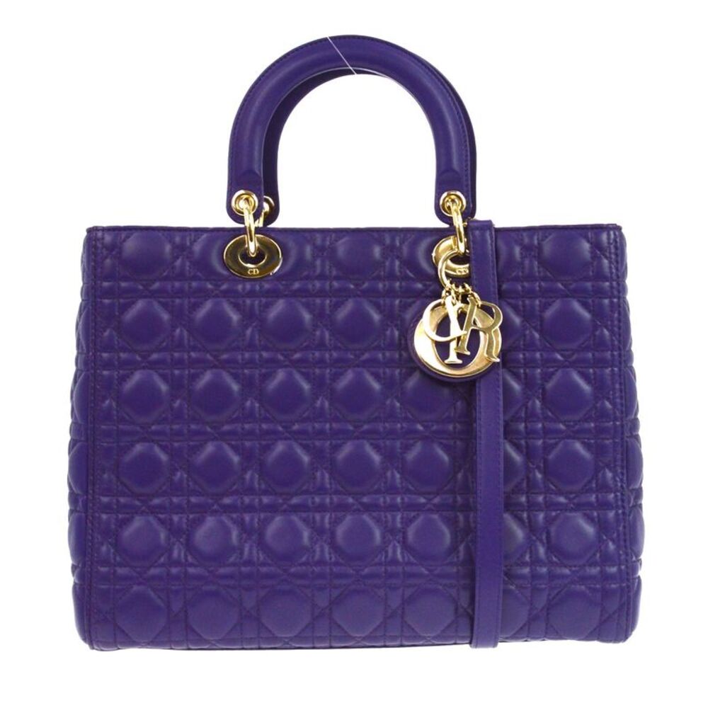 Christian Dior Lady Dior Cannage Quilt Lambskin Purple Leather Handbag